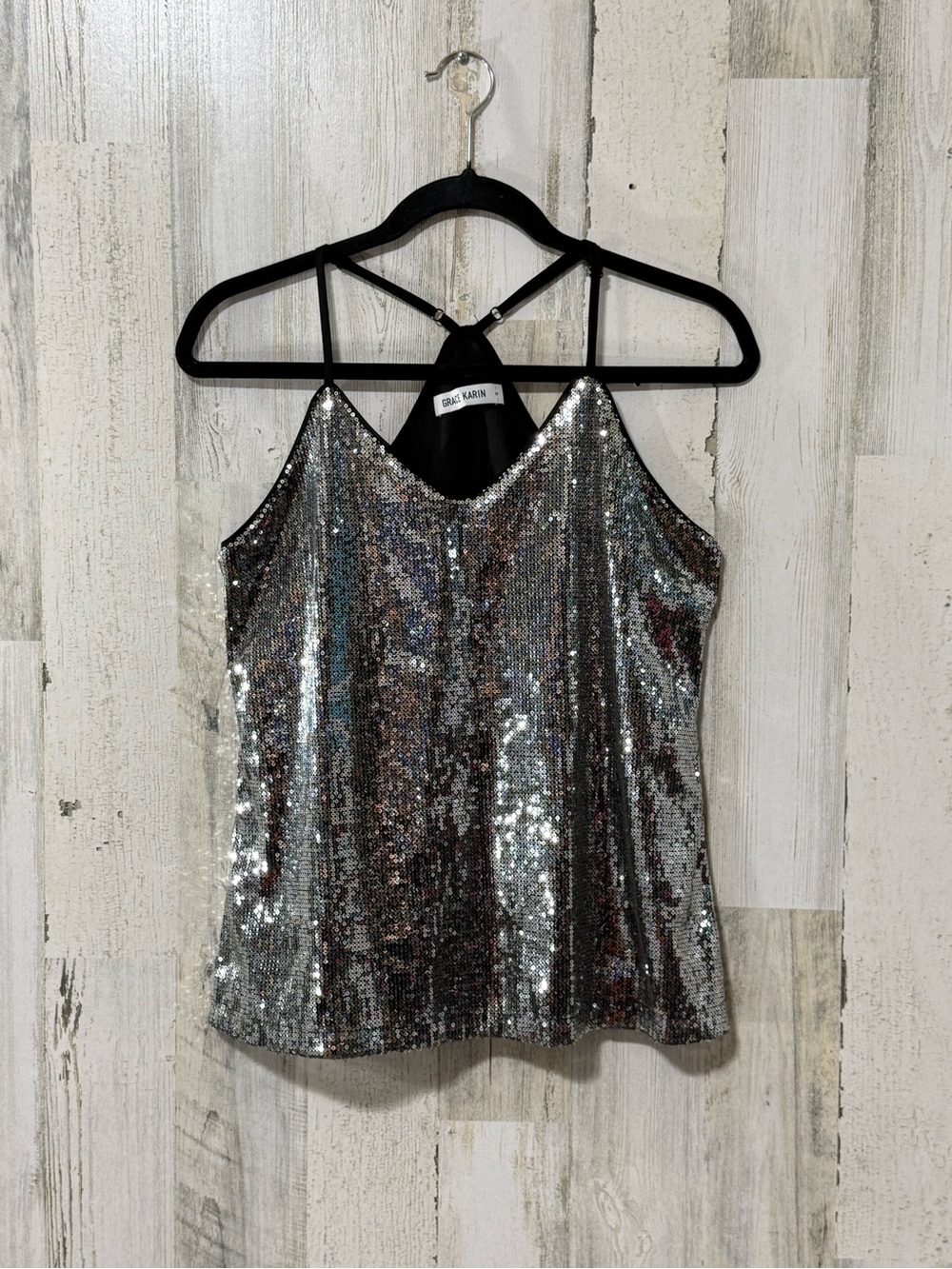Grace Karin Silver Sequin V-Neck Camisole